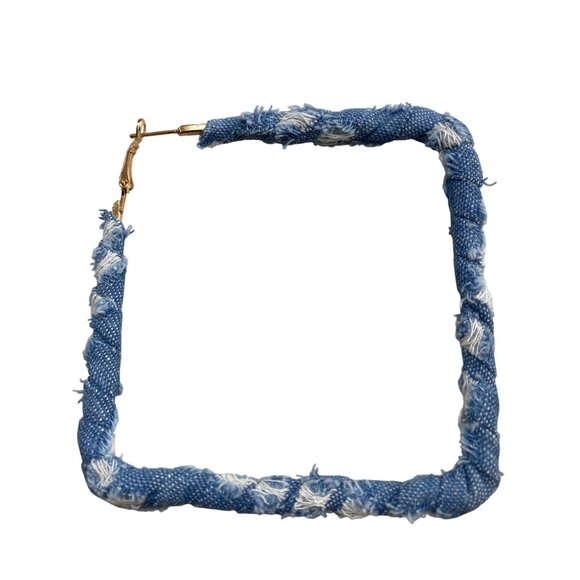 Square Denim Hoop Earrings Gold Tone Clasp - Picture 6 of 6